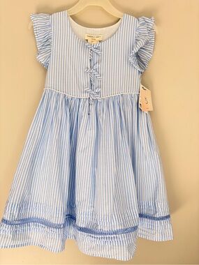 Happily Grey Kids Blue & White Striped Dress Size 6 NWT + Matching Bag